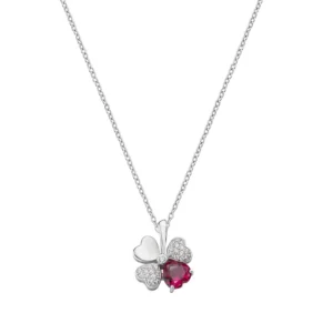 Rhodium och vitt och rubin-zirkoner Fyrhjärtat Halsband
