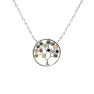 Livets träd halsband i 925 silver rodinerat – färgglad zirkon